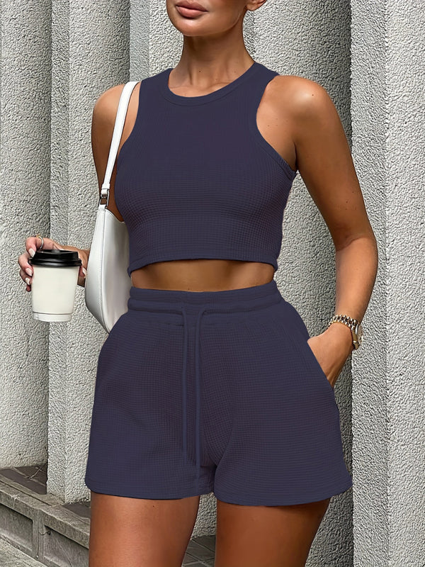 Blue Zone Planet | Women's new loose solid color casual sleeveless shorts suit BLUE ZONE PLANET