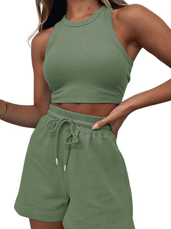 Blue Zone Planet | Women's new loose solid color casual sleeveless shorts suit BLUE ZONE PLANET