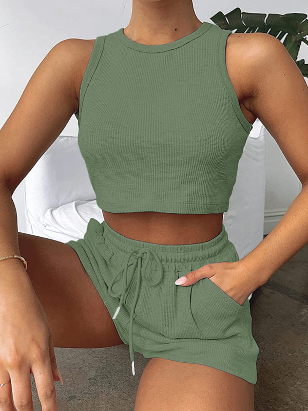 Blue Zone Planet | Women's new loose solid color casual sleeveless shorts suit BLUE ZONE PLANET
