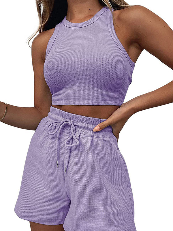 Blue Zone Planet | Women's new loose solid color casual sleeveless shorts suit BLUE ZONE PLANET