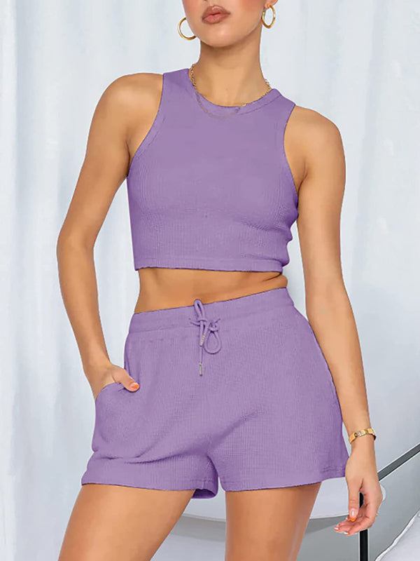 Blue Zone Planet | Women's new loose solid color casual sleeveless shorts suit BLUE ZONE PLANET