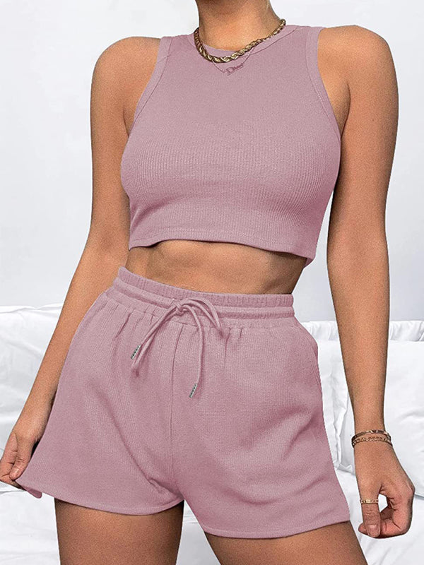 Blue Zone Planet | Women's new loose solid color casual sleeveless shorts suit BLUE ZONE PLANET