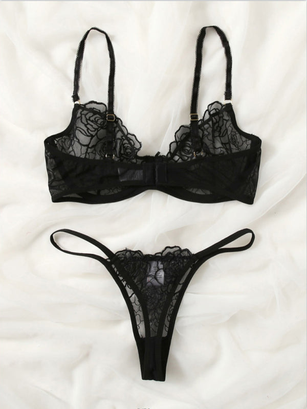 Blue Zone Planet | temptation three-point thin hollow bra underwear set BLUE ZONE PLANET