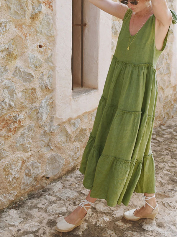 Blue Zone Planet | Women's able Sleeveless Solid Color Cotton and Linen Dress BLUE ZONE PLANET
