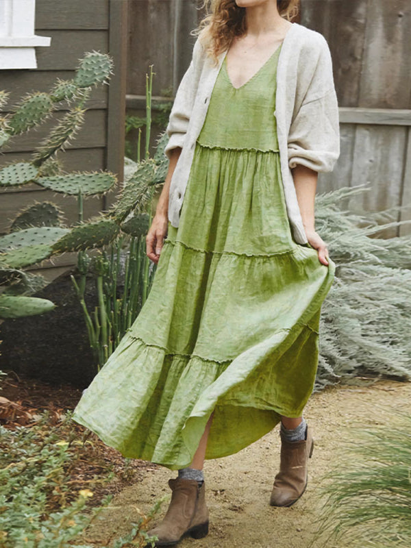 Blue Zone Planet | Women's able Sleeveless Solid Color Cotton and Linen Dress BLUE ZONE PLANET