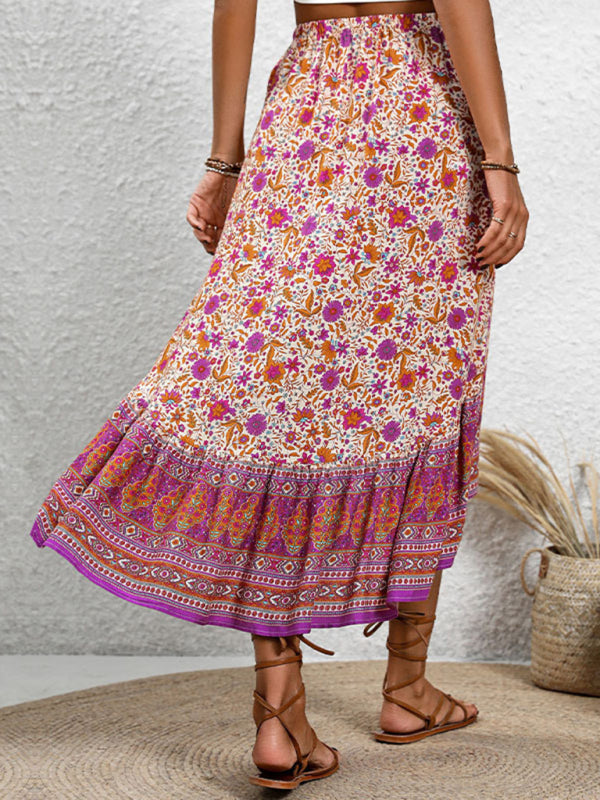 Blue Zone Planet | New casual women's bohemian skirt positioning printed floral skirt BLUE ZONE PLANET