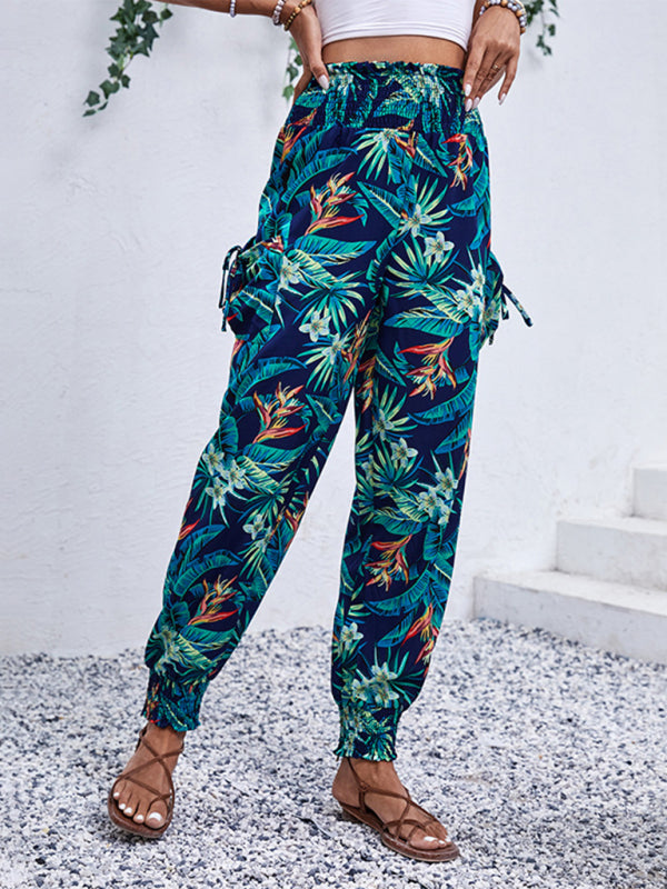 style work pants pocket tropical print leggings trousers BLUE ZONE PLANET