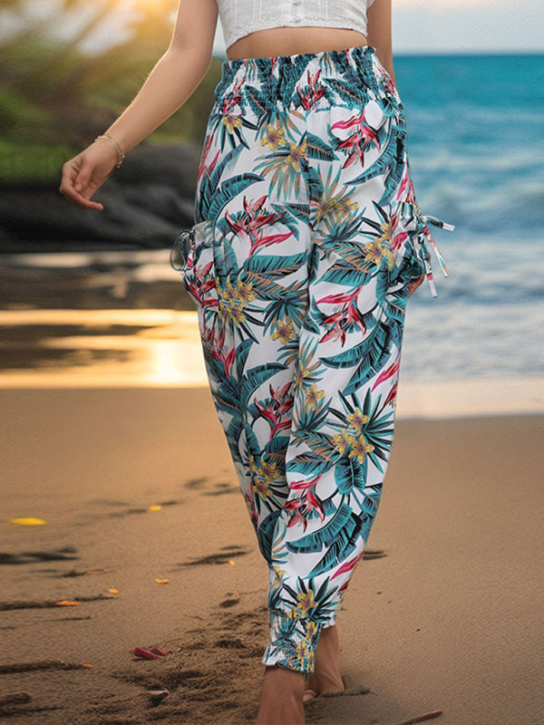 style work pants pocket tropical print leggings trousers BLUE ZONE PLANET