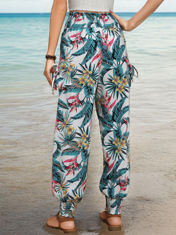 style work pants pocket tropical print leggings trousers BLUE ZONE PLANET