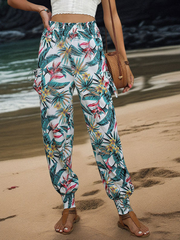 style work pants pocket tropical print leggings trousers BLUE ZONE PLANET