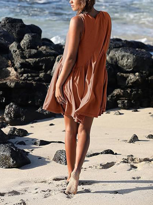 Blue Zone Planet | spaghetti strap skirt V-neck sleeveless pleated vest pocket dress BLUE ZONE PLANET