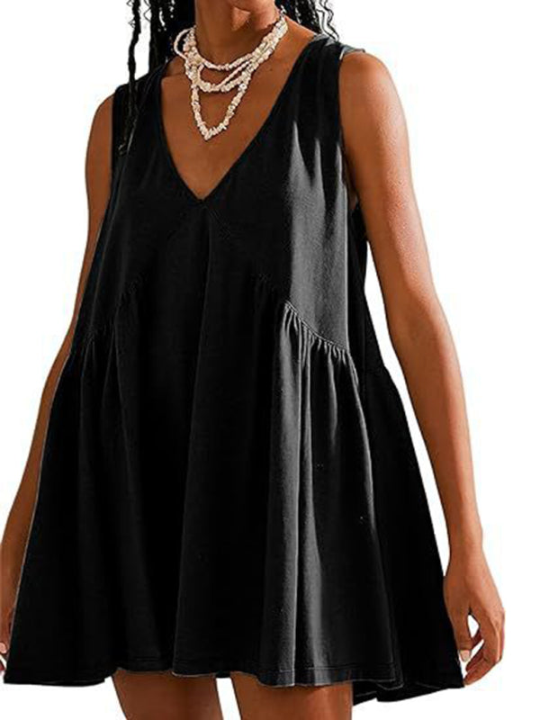 Blue Zone Planet | spaghetti strap skirt V-neck sleeveless pleated vest pocket dress BLUE ZONE PLANET