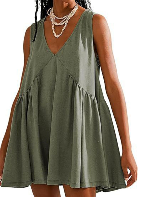 Blue Zone Planet | spaghetti strap skirt V-neck sleeveless pleated vest pocket dress BLUE ZONE PLANET