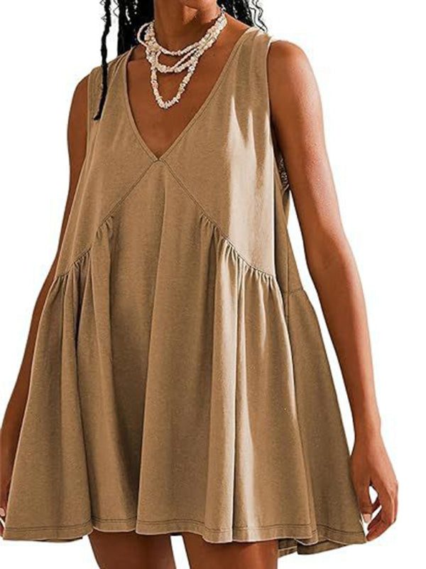 Blue Zone Planet | spaghetti strap skirt V-neck sleeveless pleated vest pocket dress BLUE ZONE PLANET