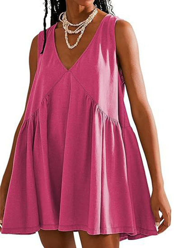 Blue Zone Planet | spaghetti strap skirt V-neck sleeveless pleated vest pocket dress BLUE ZONE PLANET