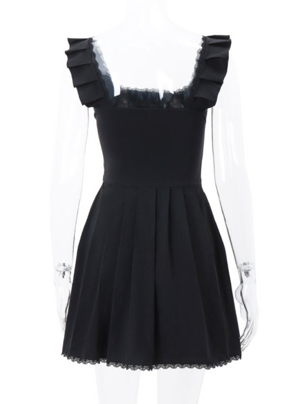 Blue Zone Planet | French Style Square Neck Fishbone Corset Dress with Fungus Trim BLUE ZONE PLANET