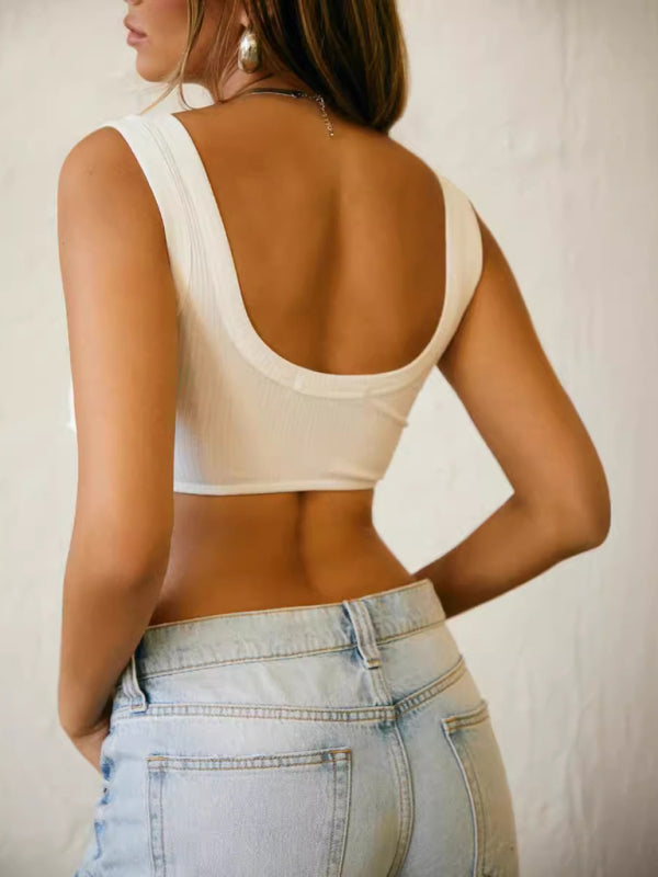 Blue Zone Planet | Cindy's Bow Adorned Allure Backless Crop Top BLUE ZONE PLANET