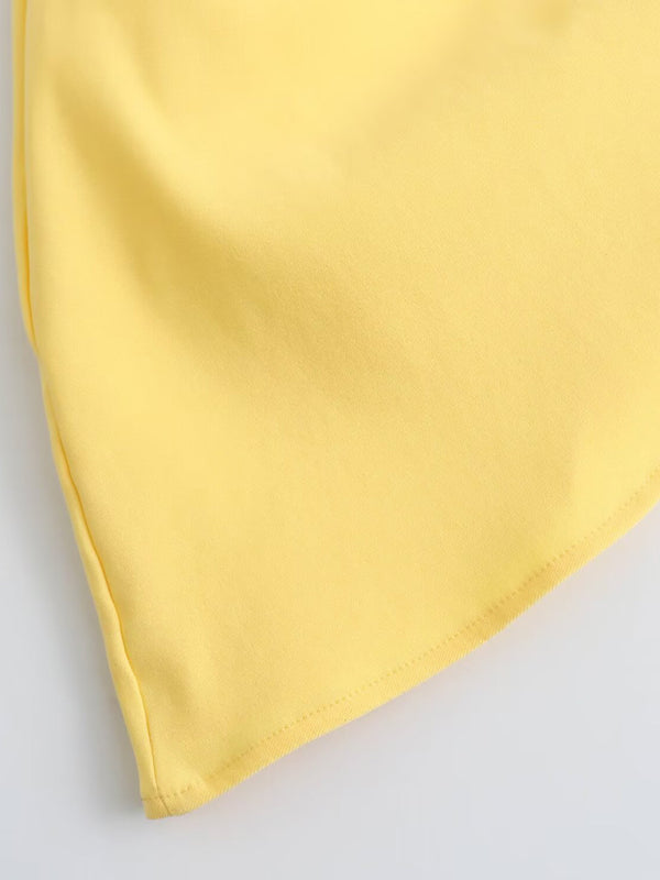 Blue Zone Planet | New women's solid color pullover slope collar sleeveless pleated asymmetric top BLUE ZONE PLANET