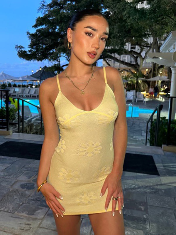 Blue Zone Planet | Women's sexy hottie short skirt knitted slim fit hip-hugging see-through suspender dress BLUE ZONE PLANET