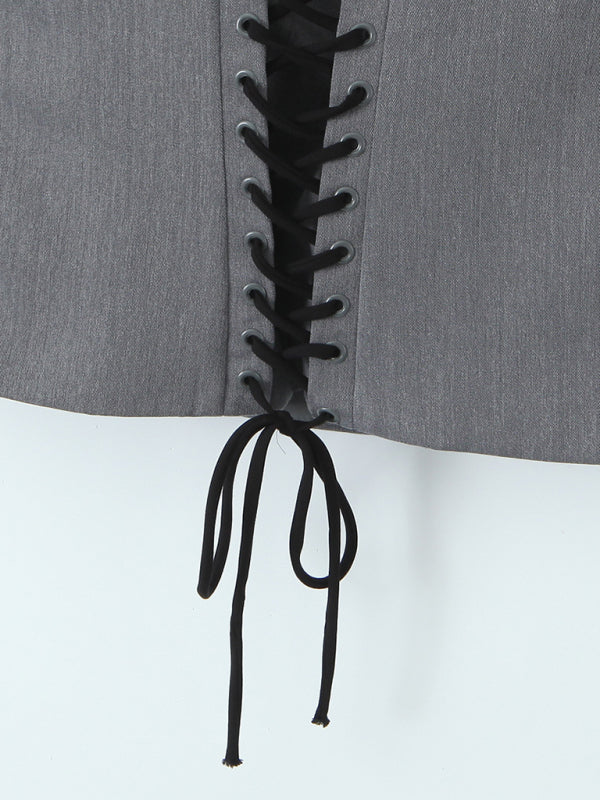 Abigail's Square-Neck Back Strap Tube Top Hip-covering Mini Skirt Set BLUE ZONE PLANET