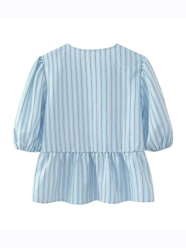 Emily's Multi-Color Puff Sleeve Lace-Up Crop Top BLUE ZONE PLANET