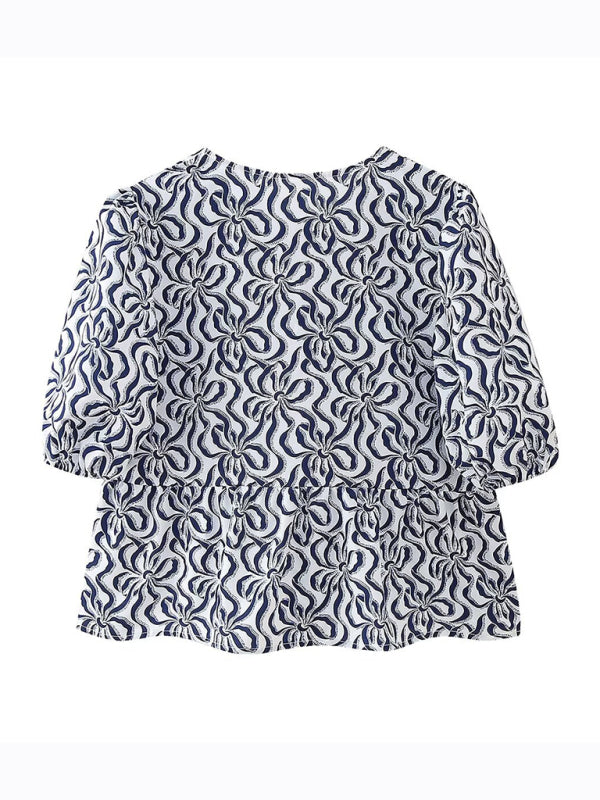 Emily's Multi-Color Puff Sleeve Lace-Up Crop Top BLUE ZONE PLANET
