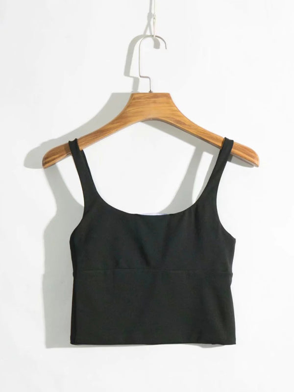Ella's retro square neck pleated spaghetti strap crop top BLUE ZONE PLANET