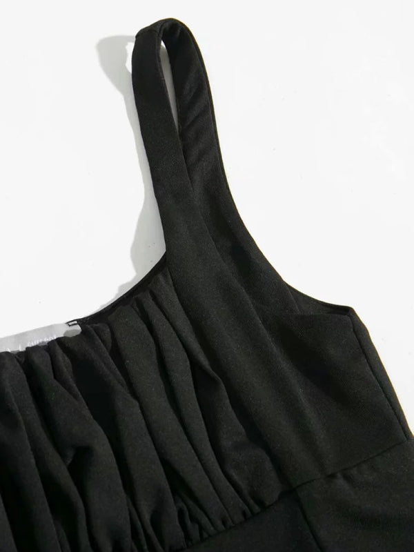 Ella's retro square neck pleated spaghetti strap crop top BLUE ZONE PLANET
