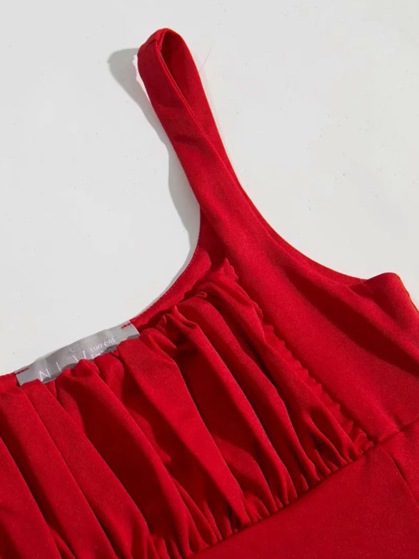Ella's retro square neck pleated spaghetti strap crop top BLUE ZONE PLANET
