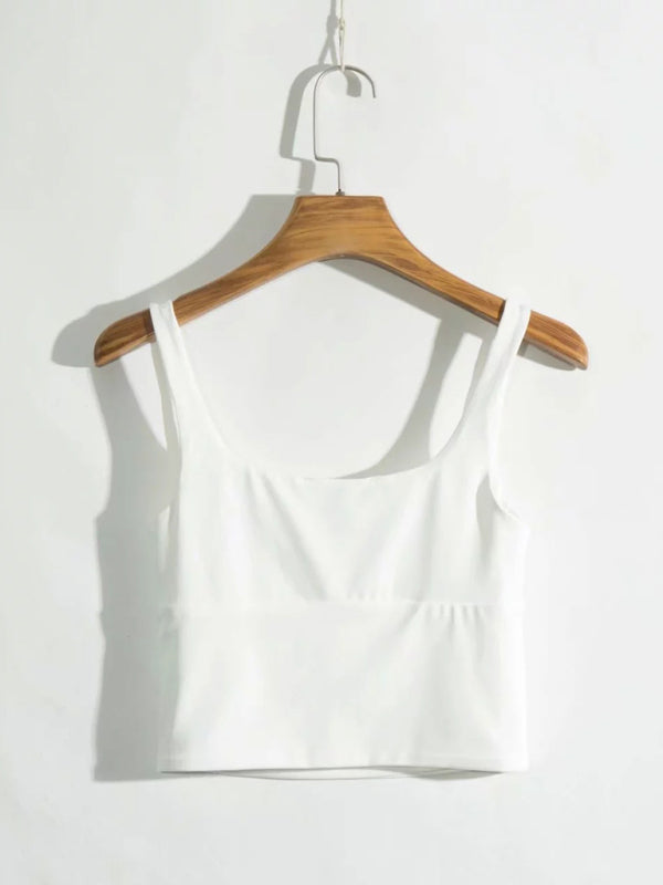 Ella's retro square neck pleated spaghetti strap crop top BLUE ZONE PLANET
