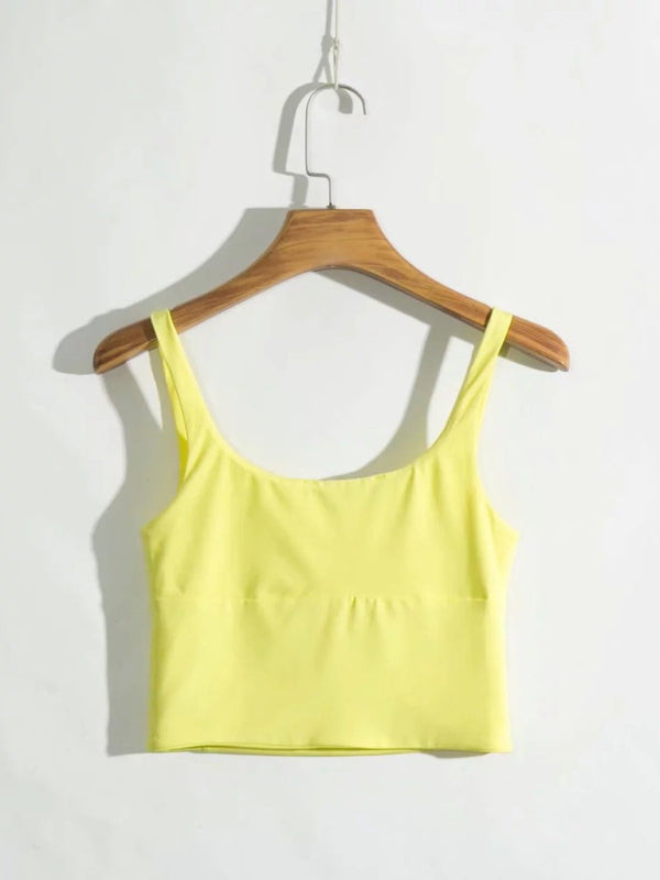 Ella's retro square neck pleated spaghetti strap crop top BLUE ZONE PLANET