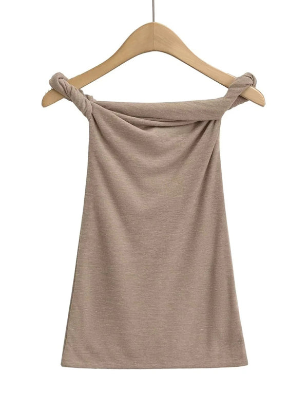 Madison's Twister One-Line Collar Solid Color Crop Top BLUE ZONE PLANET