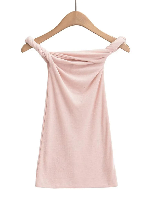 Madison's Twister One-Line Collar Solid Color Crop Top BLUE ZONE PLANET
