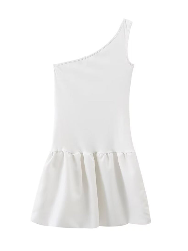 Blue Zone Planet | puffy princess skirt one shoulder patchwork mini dress BLUE ZONE PLANET