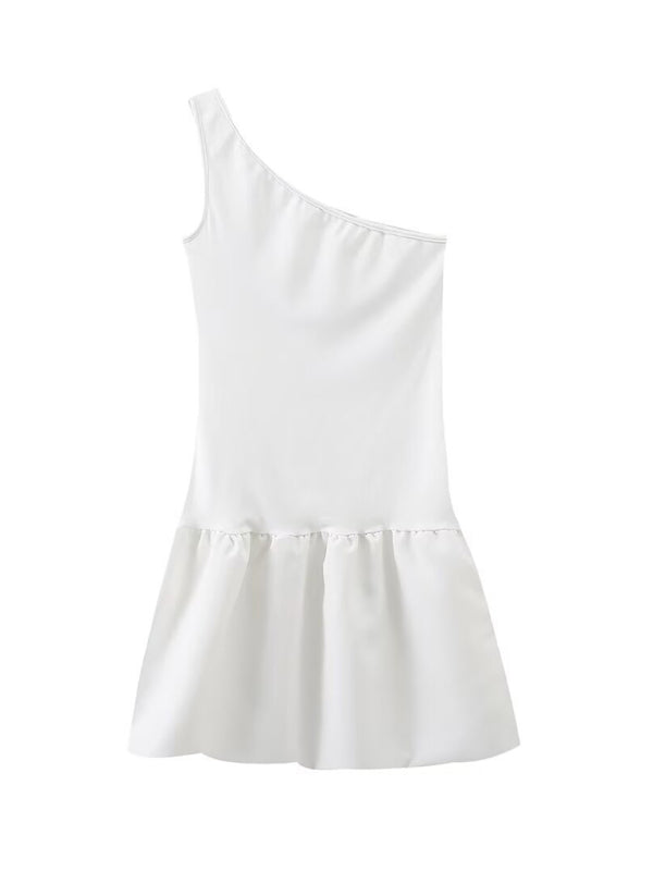 Blue Zone Planet | puffy princess skirt one shoulder patchwork mini dress BLUE ZONE PLANET