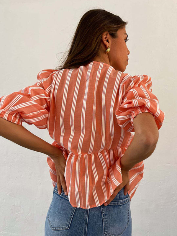 Blue Zone Planet | Lissa's striped lace mid-sleeve loose patchwork shirt BLUE ZONE PLANET