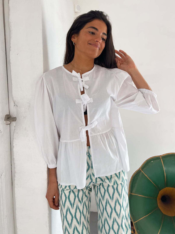 Blue Zone Planet | Lissa's striped lace mid-sleeve loose patchwork shirt BLUE ZONE PLANET