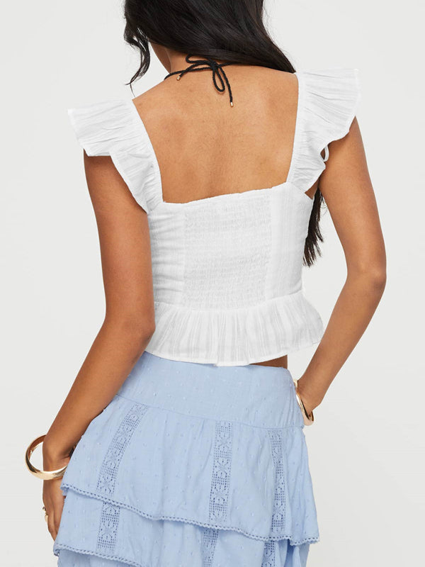 Blue Zone Planet | Spaghetti Strap Short Butterfly Rope Low Waist Hot Girl Lace Top BLUE ZONE PLANET