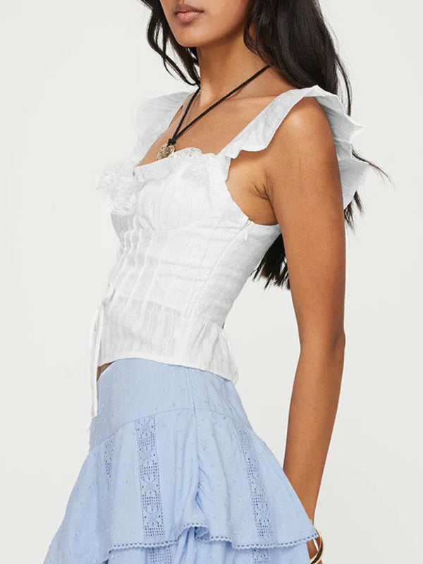 Blue Zone Planet | Spaghetti Strap Short Butterfly Rope Low Waist Hot Girl Lace Top BLUE ZONE PLANET