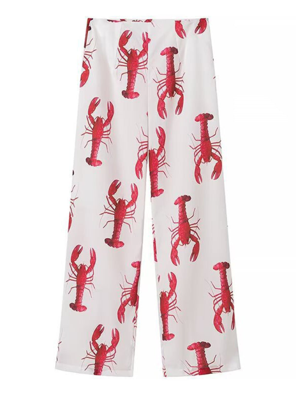 Blue Zone Planet | able loose lace-up printed short-sleeved trousers suit BLUE ZONE PLANET