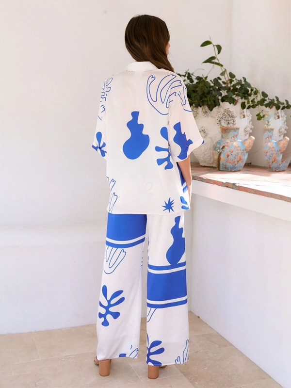 Blue Zone Planet | Lapel Home Loose Two-piece Set BLUE ZONE PLANET