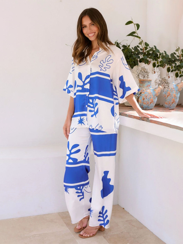 Blue Zone Planet | Lapel Home Loose Two-piece Set BLUE ZONE PLANET