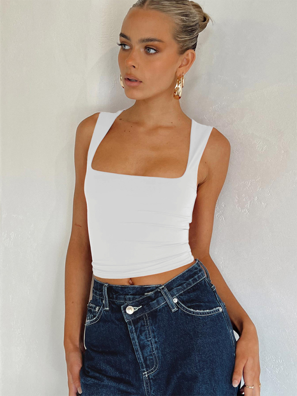 Blue Zone Planet | Hot Girl Square Neck Slim Fit Sleeveless Vest BLUE ZONE PLANET