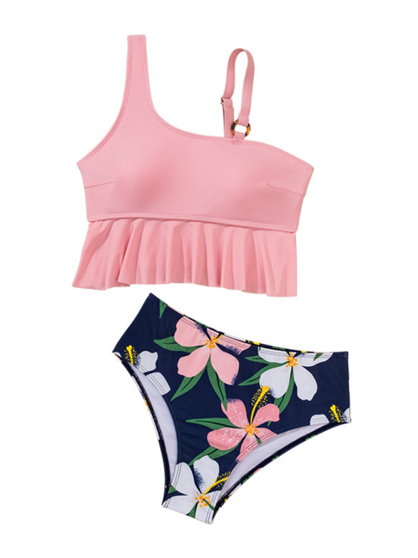 Blue Zone Planet | split swimsuit high waist bikini ruffle leaf print multicolor swimsuit BLUE ZONE PLANET