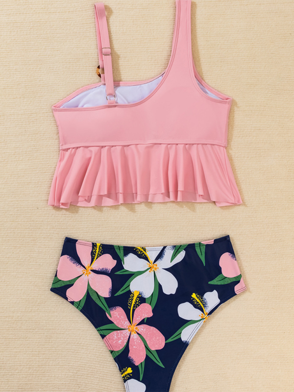 Blue Zone Planet | split swimsuit high waist bikini ruffle leaf print multicolor swimsuit BLUE ZONE PLANET