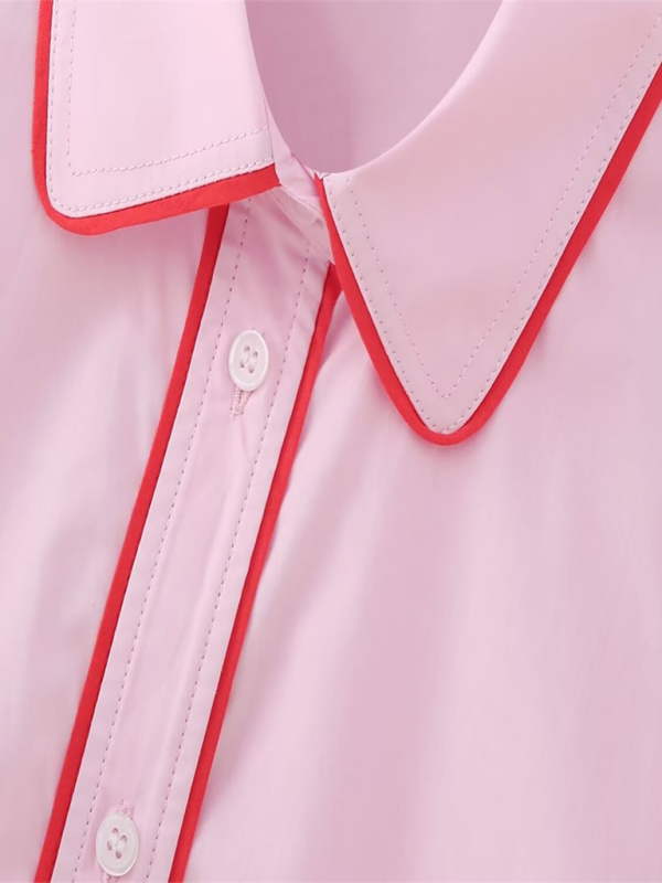 Blue Zone Planet | style lapel single-breasted pocket long-sleeved shirt contrast trim pants suit BLUE ZONE PLANET