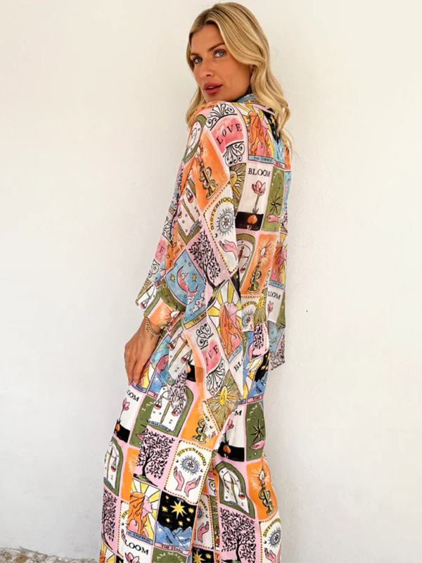 Blue Zone Planet | bat sleeve printed loose suit home trousers two-piece set BLUE ZONE PLANET