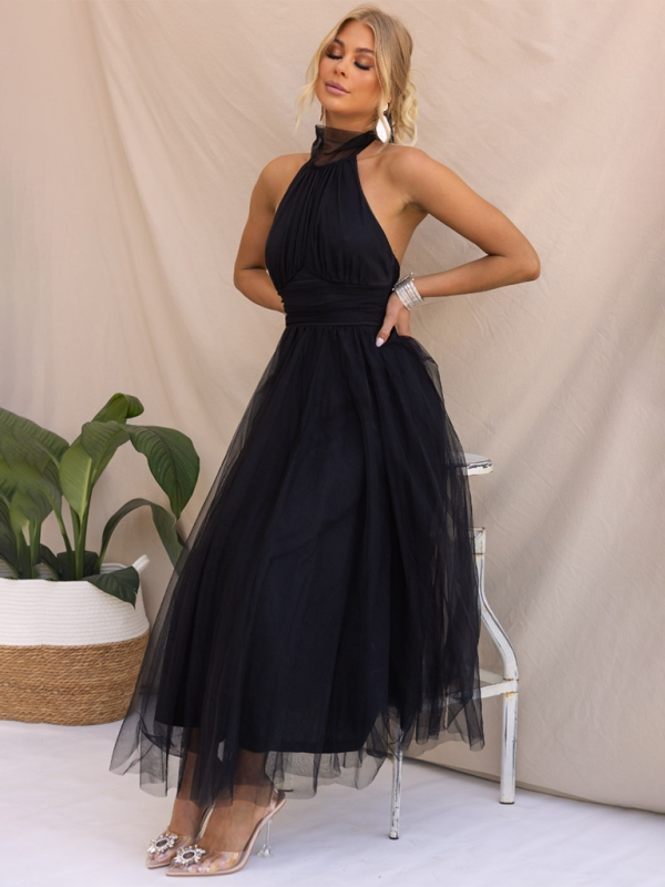 Blue Zone Planet | Desiree's Halter Neck Mesh Turtleneck Party Dress BLUE ZONE PLANET