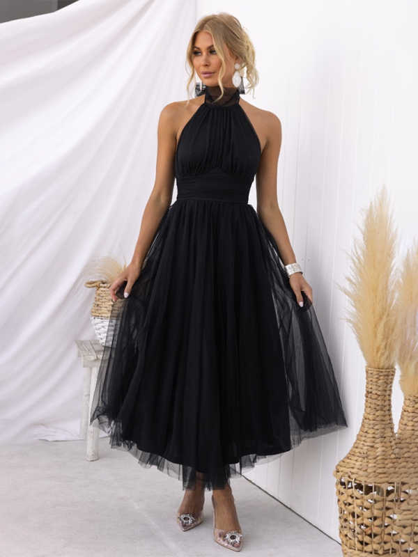 Blue Zone Planet | Desiree's Halter Neck Mesh Turtleneck Party Dress BLUE ZONE PLANET