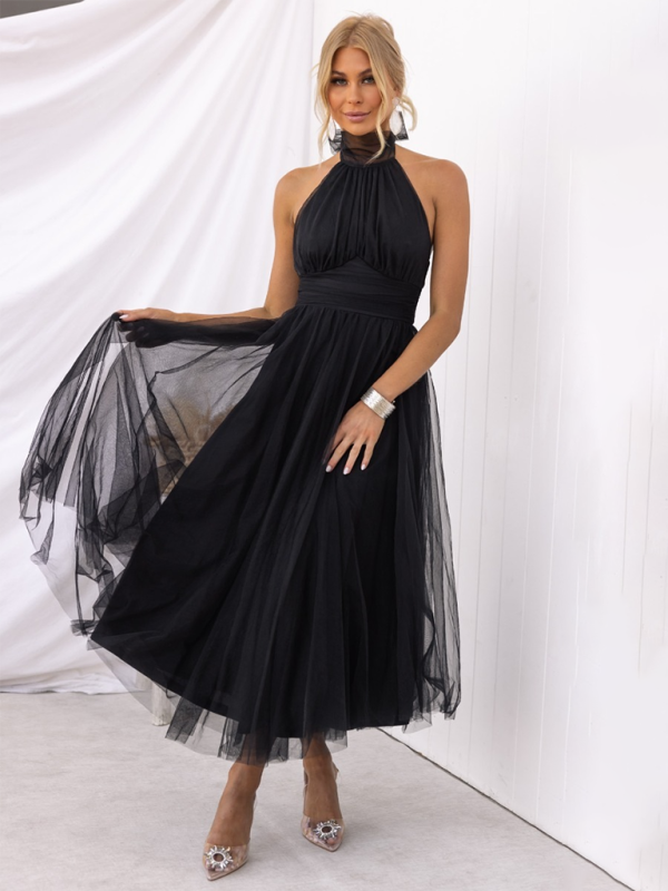 Blue Zone Planet | Desiree's Halter Neck Mesh Turtleneck Party Dress BLUE ZONE PLANET